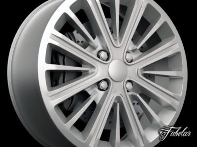 Aston Martin Cygnet rim 3D model with caliper, disc, and bolts, high poly and optimized for rendering