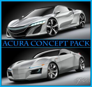 Acura NSX Concept 3D Models Collection with detailed textures and rigged wheels for high-quality visualizations.