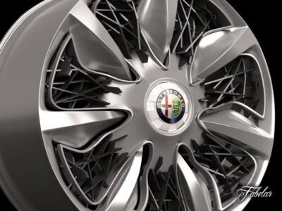 High poly 3D model of Alfa Pandion rim, including caliper, disc, and bolts, with optimized textures.