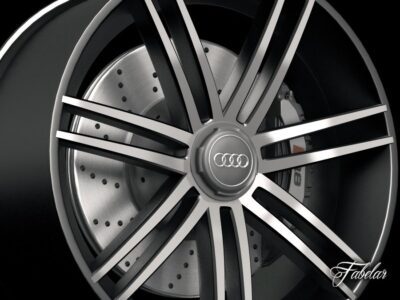 Audi R8 rim 3D model with detailed caliper, disc, and bolts available in multiple formats