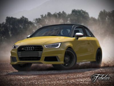 Audi S1 Sportback rigged 3D model with grouped parts and simple interiors, available in multiple formats