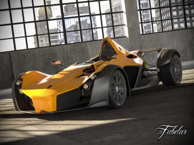 BAC Mono and garage rigged 3D model with high-detailed components, simple interiors, and optimized textures

