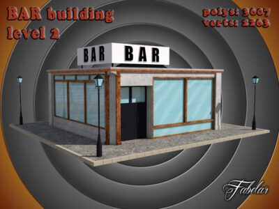 Bar level2 lowpoly 3D model with 2048x2048 texture, game-ready and modular, available in multiple formats 