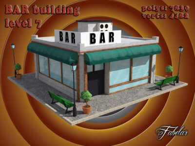 Bar level7 lowpoly 3D model with 2048x2048 texture, game-ready and modular, available in multiple formats