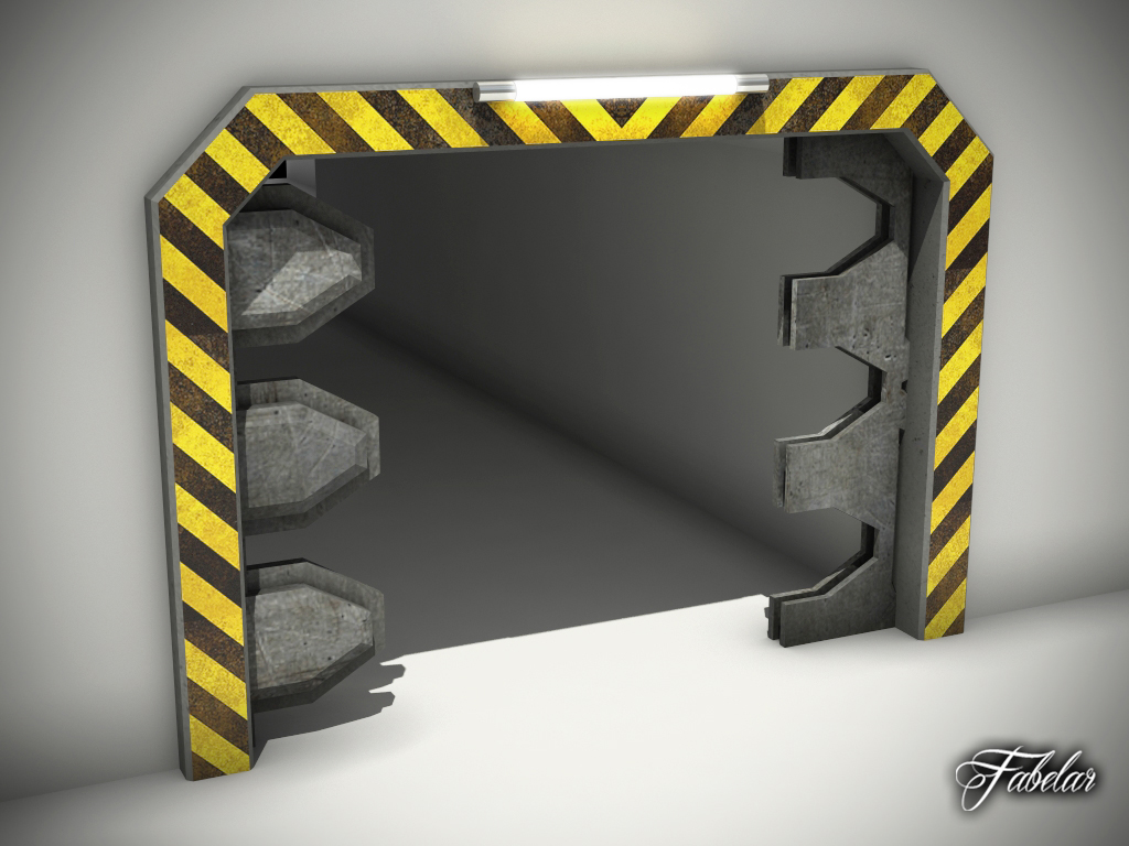 3D model of a futuristic airlock door, low poly, ideal for sci-fi scenes and animations.