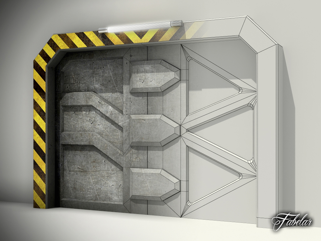 3D model of a futuristic airlock door, low poly, ideal for sci-fi scenes and animations.