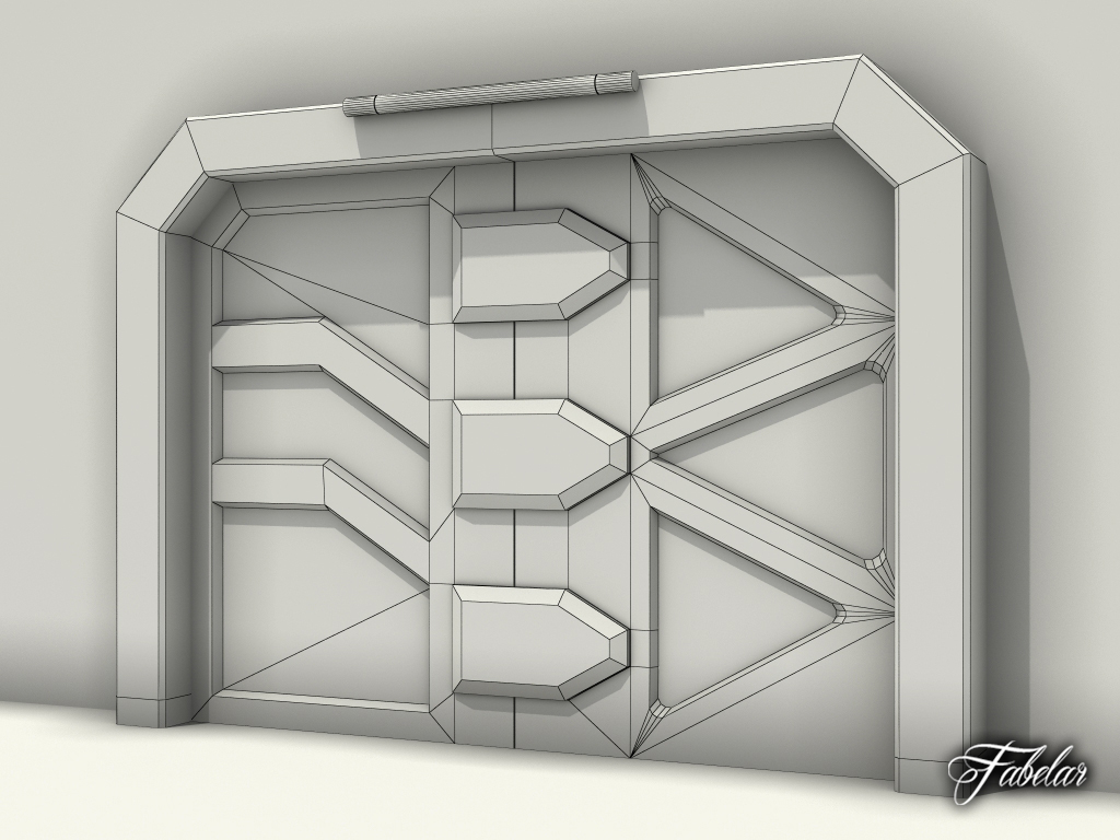 3D model of a futuristic airlock door, low poly, ideal for sci-fi scenes and animations.