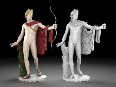 Lowpoly Apollo Belvedere 3D model with marble and painted versions, 4096x4096 textures included.