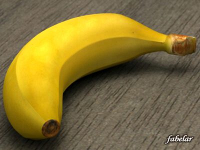 High-quality Banana 3D model with Vray materials and 2048x2048 textures, available in Max, C4D, OBJ formats