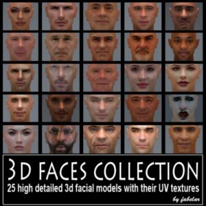 3D face collection model showing detailed anatomy for character design