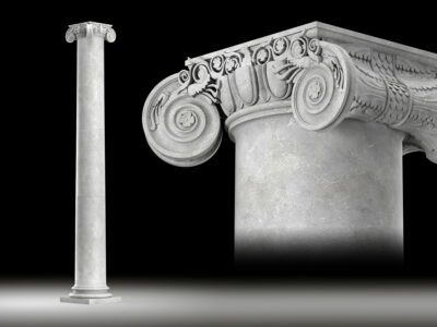 Lowpoly 3D model of an ancient Roman column with angular ionic capital, PBR textures, and real-world scale