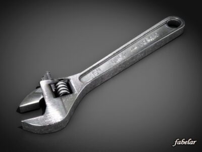 3D model of an adjustable wrench, low poly, with detailed textures for rendering and animations.